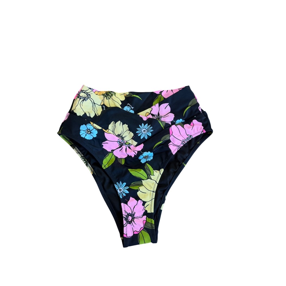 Pink Victoria's Secretβ High Waist V-Front Floral Bikini Bottom Black XS NWT